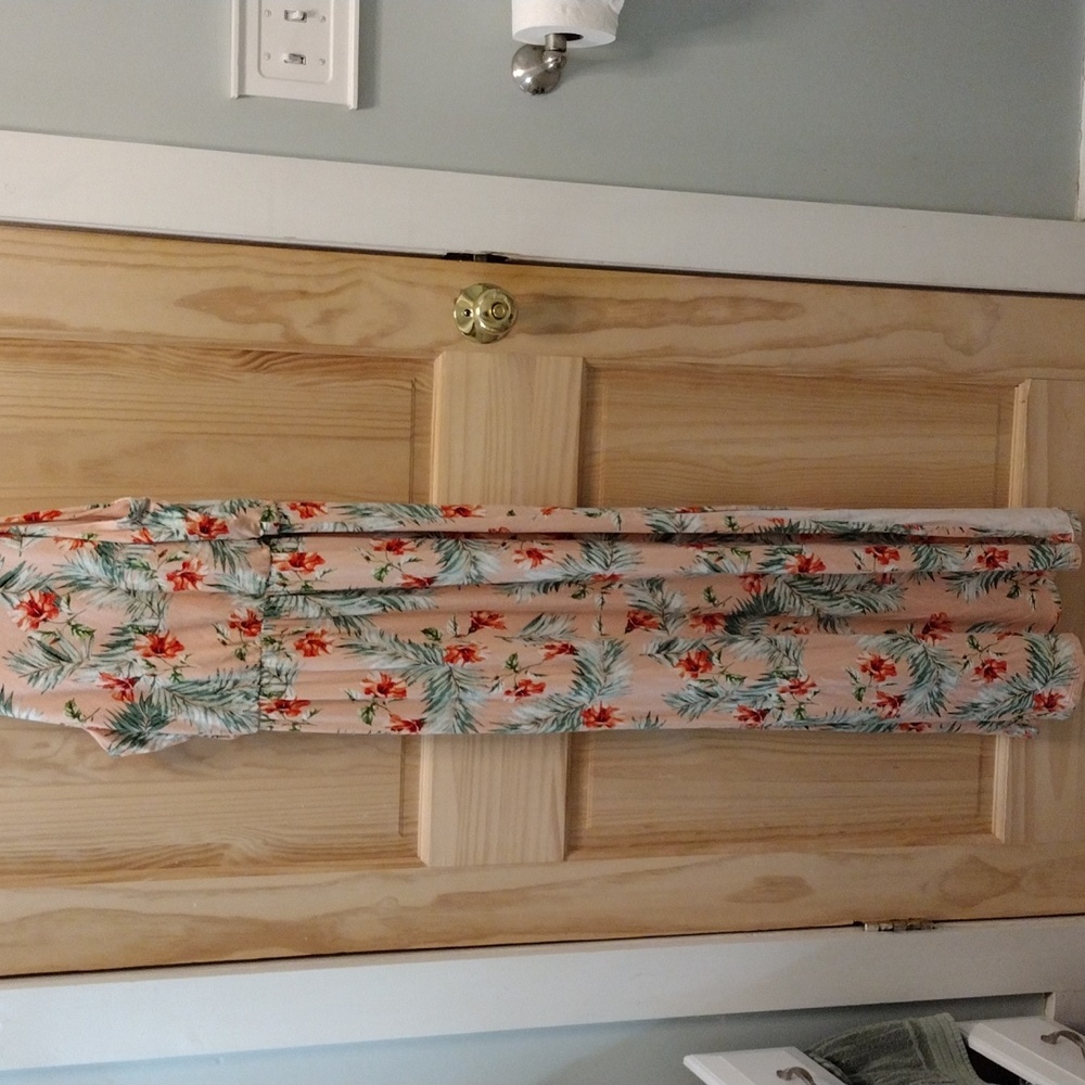 Long halter top dress pink with floral print